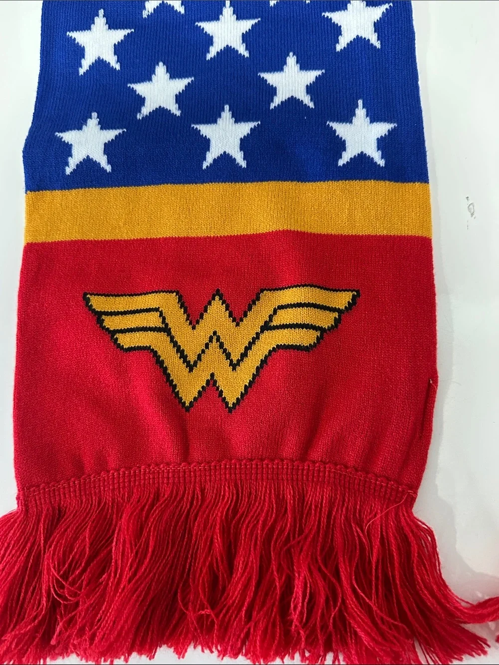 Warner Bros. Double net wonder women  scarf - Red, Blue, Gold. NWT.